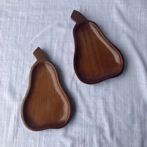 2 Pear Serving Dishes Mahogany Tray Pair Vintage Haiti Vtg Authentique Wood - Picture 1 of 10