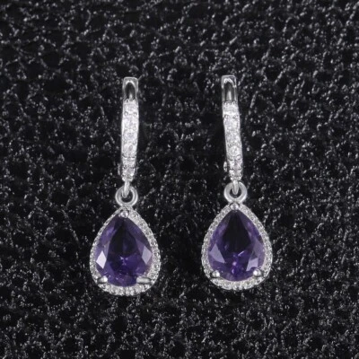 Purple Gemstone Amethyst Dangle Drop Earrings for Women,Silver Hoop Earrings - Image 1 of 4