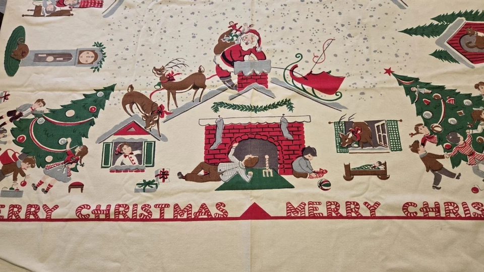 HTF Vintage Christmas Tablecloth Twas The Night Before Christmas 64 x 55 MCM - Image 1 of 4