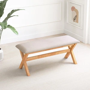 Upholstered Entryway Bench w/ Thick Padded Seat End of Bed Bench for Bedroom - Picture 1 of 10