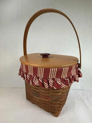 Vintage Longaberger Basket Red Plaid With Lid Liner Protector 1986 Hanging USA - Image 1 of 4