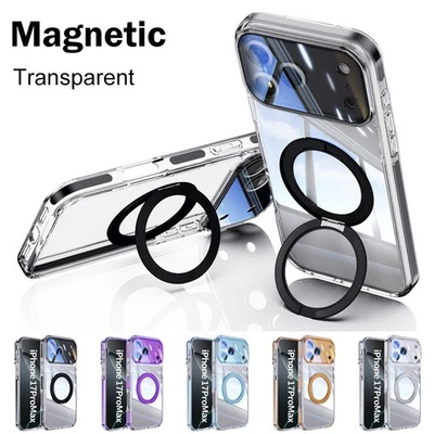 Phone Case For iPhone 17 Pro Max 16 15 14 13 Magnetic Stand Holder Clear Cover - Image 1 of 4