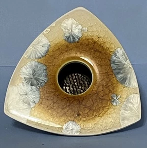 Art Pottery Ikebana Vase With Frog, Crystalline Crackle Glaze, Signed - Picture 1 of 3