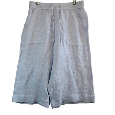 Pantalones cortos para mujer Sigrid Olsen L de lino pierna ancha azul playa costero resort Foto 1 de 4