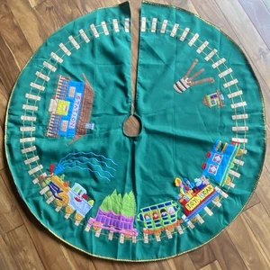 Vintage Christmas Tree Skirt Train Handmade 45” - Picture 1 of 5