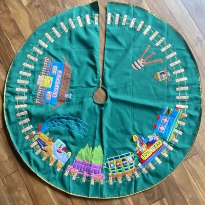 Vintage Christmas Tree Skirt Train Handmade 45” - Image 1 of 4