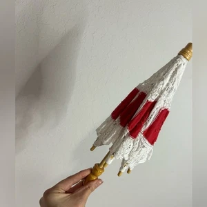 Mini decor umbrellas- red , white lace- vintage feminine dainty Victorian - Picture 1 of 6