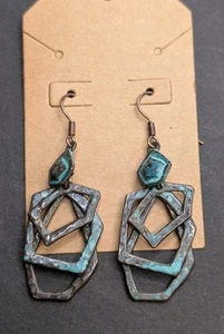 Vintage Mode Boho Kupfer Patina Geometrische Ohrringe - Bild 1 von 8