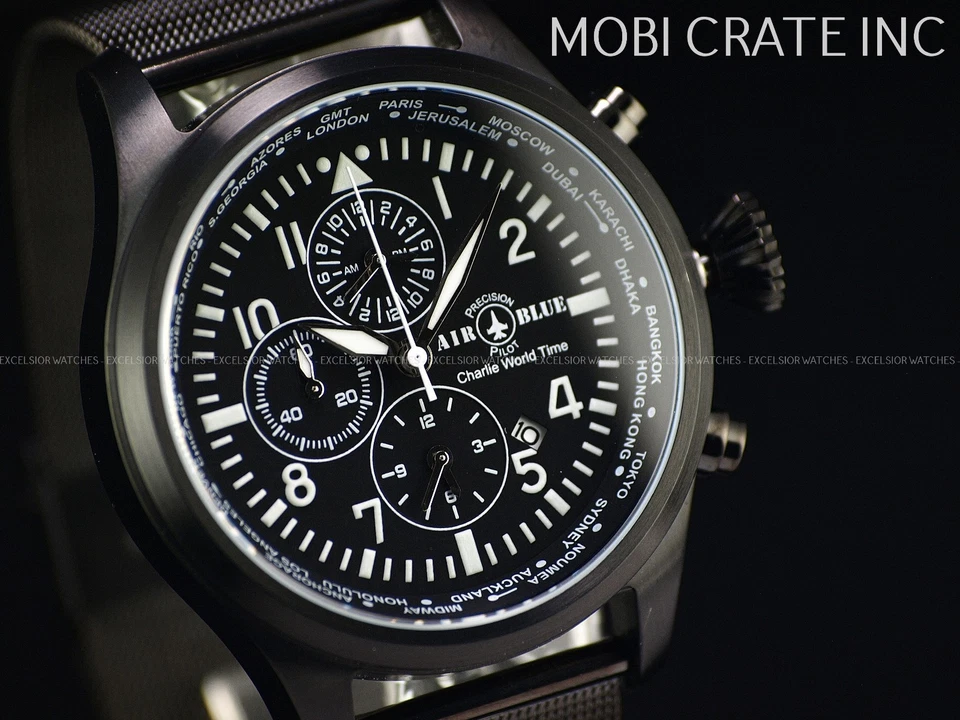 Rare Air Blue Deep Blue 44mm Charlie World Time Alarm Sapphire Black PVD Watch - Image 1 of 4