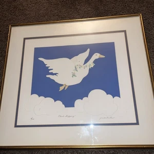 jane mason burke Cloud Tripping Art Signed 4/100 Flying Goose Rabbit Baby Room - Picture 1 of 5