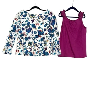 Janie and Jack Set of 2 Girls Floral Blouse and Tank 12 Bundle - Picture 1 of 4