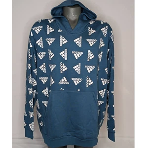 NWT Adidas Fleece All Over Print Pullover Hoodie Kangaroo Pocket Orbit Indigo 3X - Picture 1 of 9