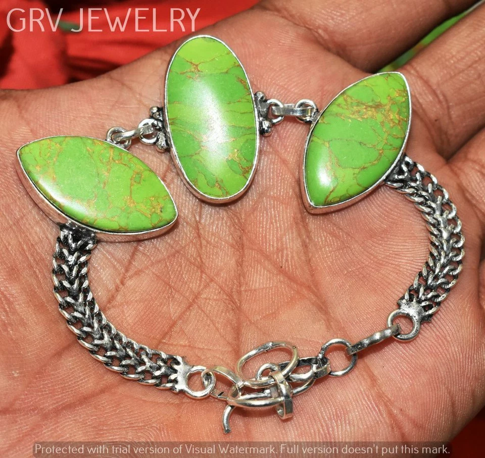 Pulsera Turquesa Cobre Verde Hecha a Mano Joyería Talla 7"-8" U267-A122 Foto 1 de 1