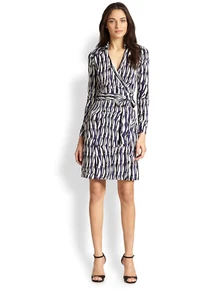 Diane Von Furstenberg Purple Black Jeanne Knit Silk Glass Weave Wrap Dress 0 - Picture 1 of 9