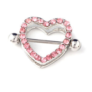 Hot 1Pair Heart Crystal Nipple Ring Nipple Shield Steel Barbell Piercing Jewelry