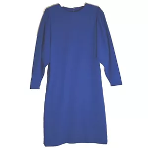 Vintage Kleid Damen mittelblau doppelt gestrickt Mitte des Jahrhunderts modern Midi 60er Jahre Retro - Bild 1 von 11