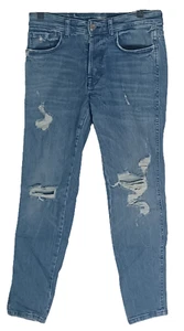 Zara Jeans Faded Blue Distressed Ripped Mens Size 31 Button Fly - Picture 1 of 10