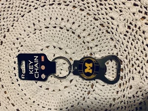 MICHIGAN WOLVERINES  Silver Bottle Opener Metal Keychain - Picture 1 of 2
