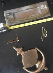 VTG PAIR BRONZE BRASS MAIL SLOT DOOR KNOCKER HARDWARE MID CENTURY MODERN PATINA - Picture 1 of 11