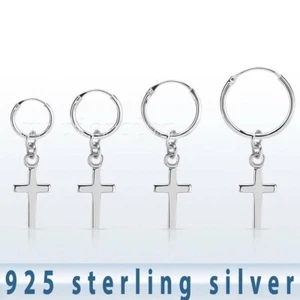 1pc. 22G .925 Sterling Silver Endless Hoop with a Dangling Cross Earring - Picture 1 of 2