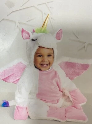 Unicorn Halloween Costume 0-6 Months Plush One Piece Zip Up Suit NWT White - Image 1 of 4