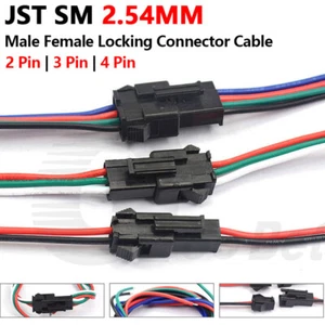 JST SM 2.54mm 2/3/4 Pin Male Female Plug Socket Connector Cable LED Models Auto - Picture 1 of 43