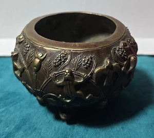Antique Bronze Chinese Censor Incense Burner Feng Shui Toad Leaf Marked - Picture 1 of 7