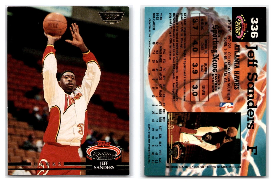 1992-93 Stadium Club Members Only #336 Jeff Sanders - Atlanta Hawks - Image 1 of 1