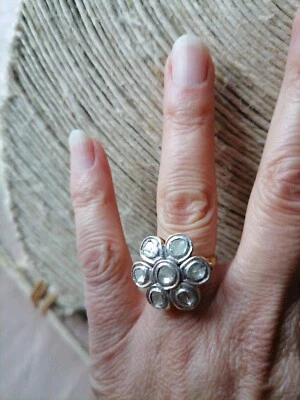 Anello DIAMANTI NATURALI rosette slice argento 925 oro giallo gf - Immagine 1 di 4