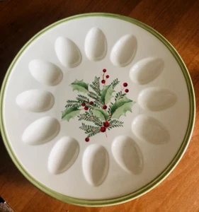 VTG LENOX 'Winter Greetings' Deviled Egg Holly Leaf Porcelain 10.5" Plate NWOT - Picture 1 of 8