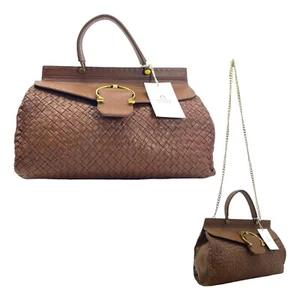 Vintage 90s 00s ETIENNE AIGNER Large Woven Leather Satchel Bag Handbag Doctor - Picture 1 of 24
