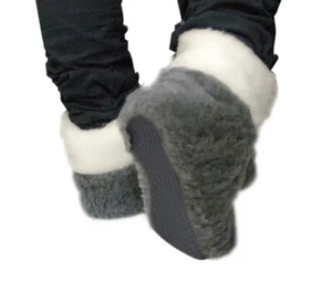 ZAPATILLAS HOMBRE LANA OVEJA PIEL OVEJA BOTAS VALENKI CON PARTE SUPERIOR GRIS MERINO BLANCO - Imagen 1 de 5