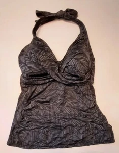 Nuevo con etiquetas Kona Sol Mujer Top Tankini Gris/Negro Cuello Ajustable Corbata Talla Pequeña - Imagen 1 de 2