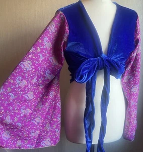 Hand Made Silk Velvet bell sleeve wrap crop top Festival Vtg Boho Hippy 60s 70s - Picture 1 of 3