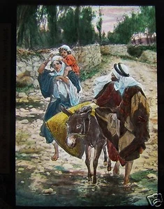 Glass Magic Lantern Slide THE RETURN FROM EGYPT C1900 CHRISTIAN RELIGION BIBLE - Picture 1 of 2