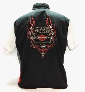 Mens XL Harley Davidson Motorcycles Blk Org Gry Short Sleeve Button Up Shirt - Picture 1 of 7