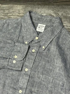 Brooks Brothers Regent 100 % irisches Leinen blau Langarm geknöpftes Hemd 2XL - Bild 1 von 6