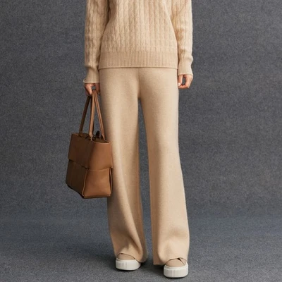 Женские кашемировые широкие брюки зимние новые прямые брюки теплые повседневные брюки - Изображение 1 из 4