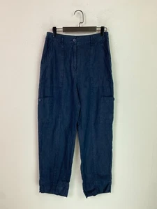 Seasalt Cornwall Navy Linen Cargo Trousers Straight Leg Pockets UK 10 - Picture 1 of 10