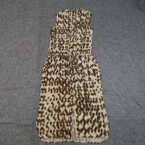 Vince Dress Womens Medium Ikat Print Cargo Silk Midi Shirt Dress Ivory Tan Brown - Picture 1 of 10