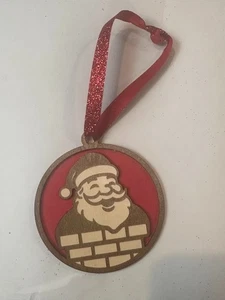 Weihnachtsmann auf dem Schornstein - Laser geschnittenes Holz Ornament - Handarbeit - Bild 1 von 2