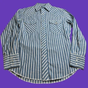 Wrangler Hemd Herren Small S blau weiß gestreift Western Pearl Snap Baumwolle Rodeo - Bild 1 von 7