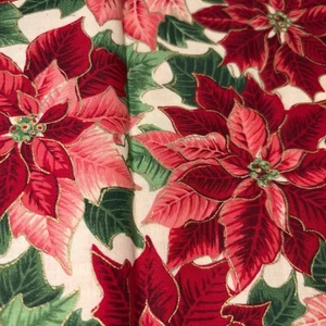 Cranston VIP Cotton Fabric Red Poinsettias Christmas 42" x 35" - Picture 1 of 3