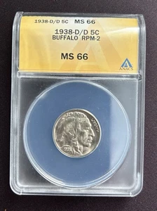 1938 D/D Buffalo Nickel MS66 ANACS RPM-2 - Picture 1 of 4