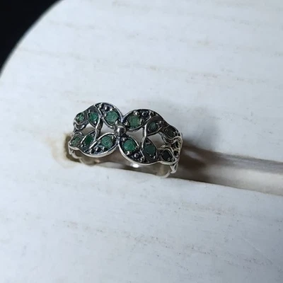 Vintage Emerald Stone Sterling Silver Ring women size 7 - Image 1 of 4