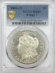 1880 - CC Morgan Silver Dollar. PCGS MS65. 8 / HIGH 7. Rare Coin. - Picture 1 of 4