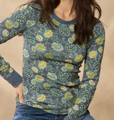 NUEVO Catálogo Sundance Mujer Sausalito Manga 3/4 Estampado Térmico Periwinkle Teal S Foto 1 de 4