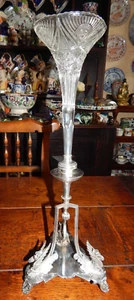 ANTIQUE SILVER PLATED EPERGNE CENTRE PIECE WITH GLASS FLUTE ~ MYTHICAL BEASTS - Picture 1 of 9