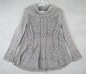 Kaisely Women's Small Gray Knit Sweater Tunic Cowl Neck Cable Knit Flared Hem - Picture 1 of 5