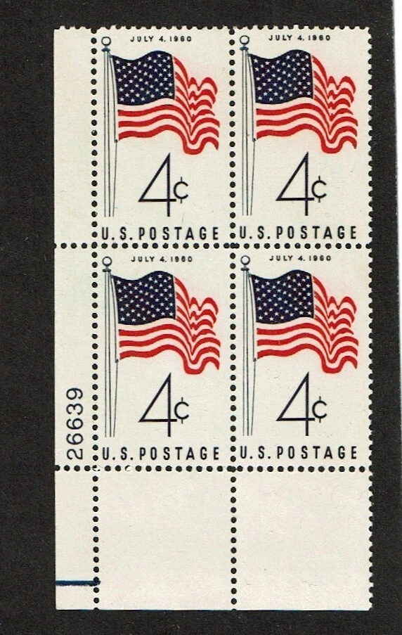 1960 U.S. Commemorative 4c FLAG  Plt#Blk  Sc#1153  M/NH/OG GEM! - Image 1 of 1